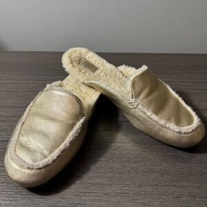 UGG Lane Metallic Gold Platinum Gold Sheepskin Lined Loafer Slipper Women Sz 8.5